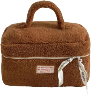Large Cosmetic Bag Cute Makeup Bag Y2k Aesthetic Make Up Bag Fleece Cosmetic Bag for Purse (Large,Brown)