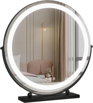 Large Makeup Vanity Mirror with Lights,Round Standing Makeup Mirror,Smart Touch Control,3-Color Dimmable,360° Rotation,Tabletop Desk Mirror for Makeup Desk,Dressing Room Bedroom