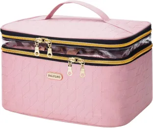 Large Travel Makeup Bag - Double-Layer Cosmetic Organizer for Brushes and Toiletry Essentials, Ideal for Women