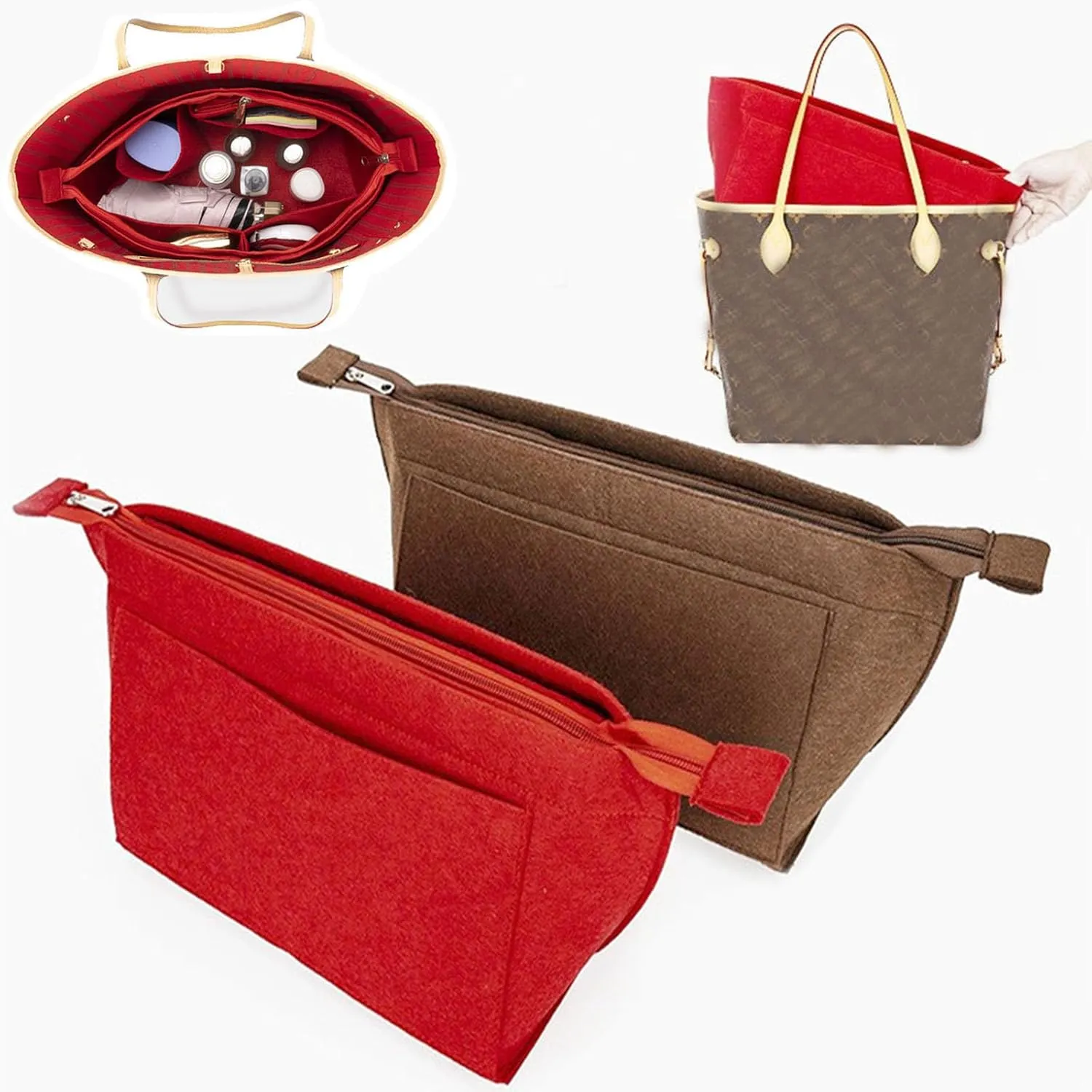 Lckaey Purse Insert Organizer for Neverfull pm mm gm Bag Liner Shaper purse kit insert 1070coffee-S