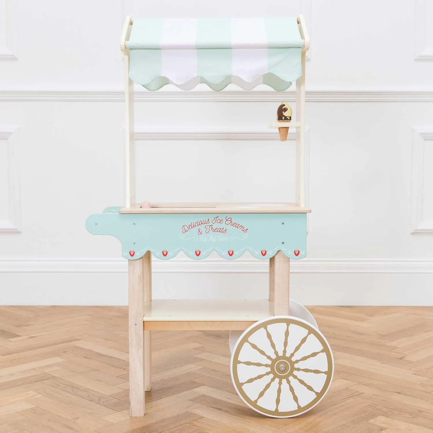 Le Toy Van - Educational Wooden Toy Role Play Ice Cream Trolley | Boys Or Girls Pretend Play Toy Food Playset - for Ages 3 
