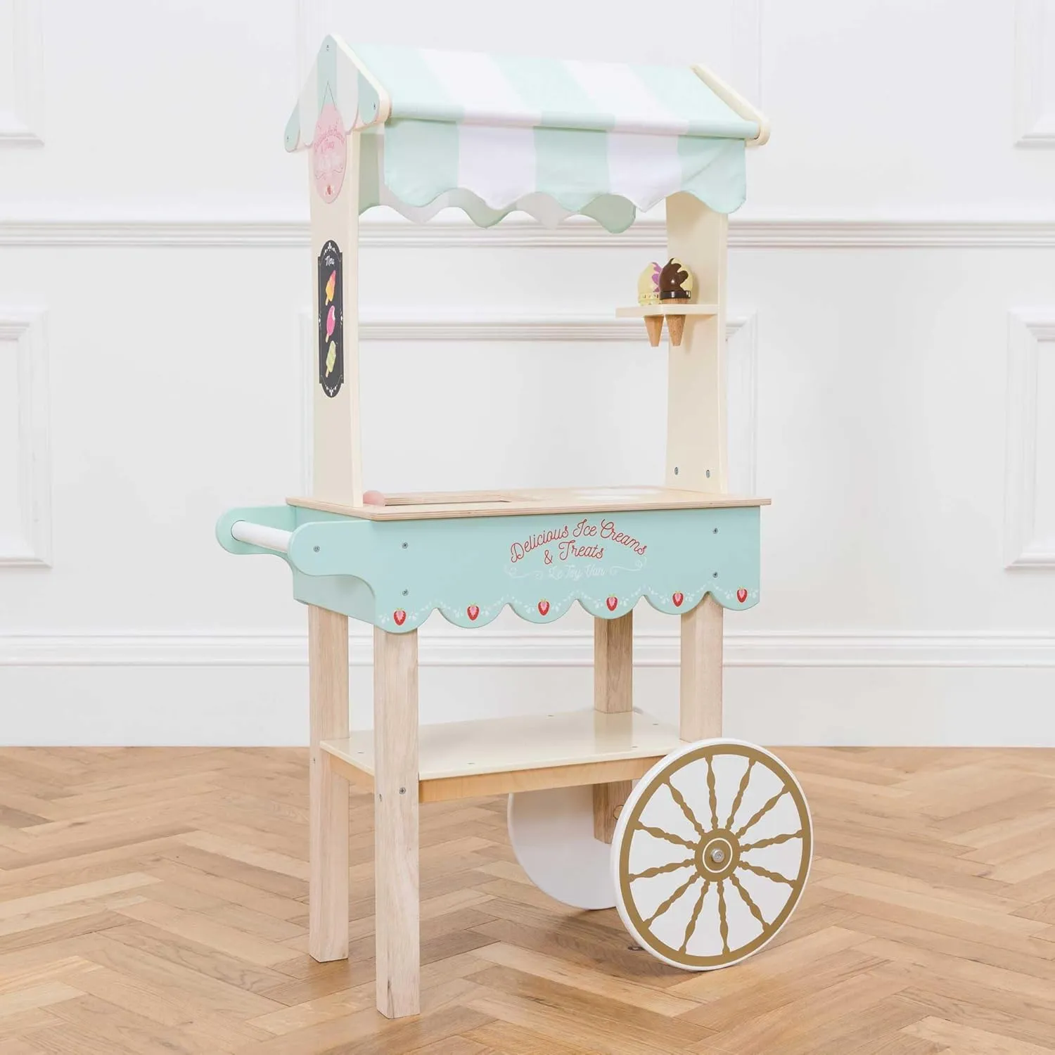 Le Toy Van - Educational Wooden Toy Role Play Ice Cream Trolley | Boys Or Girls Pretend Play Toy Food Playset - for Ages 3 