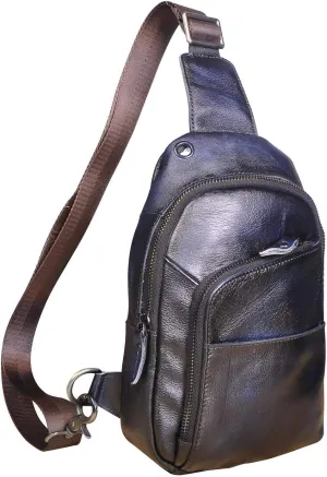 Le'aokuu Men Outdoor Casual Travel Hiking Tea Crossbody Chest Sling Bag Rig One Shoulder Strap Bag Backpack Men Leather (8010 Blau)…