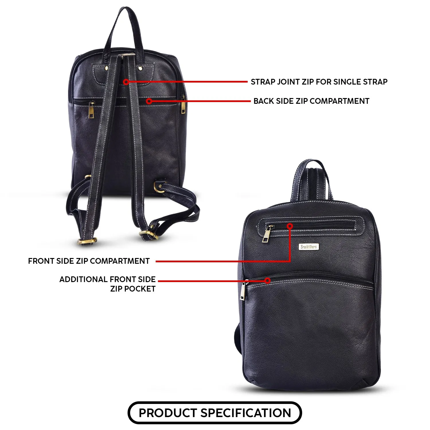 Leather Backpack 36817 (BLACK)