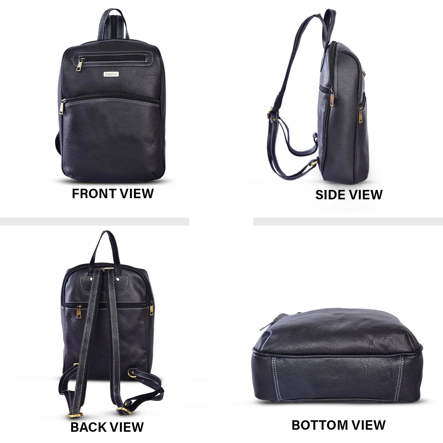 Leather Backpack 36817 (BLACK)