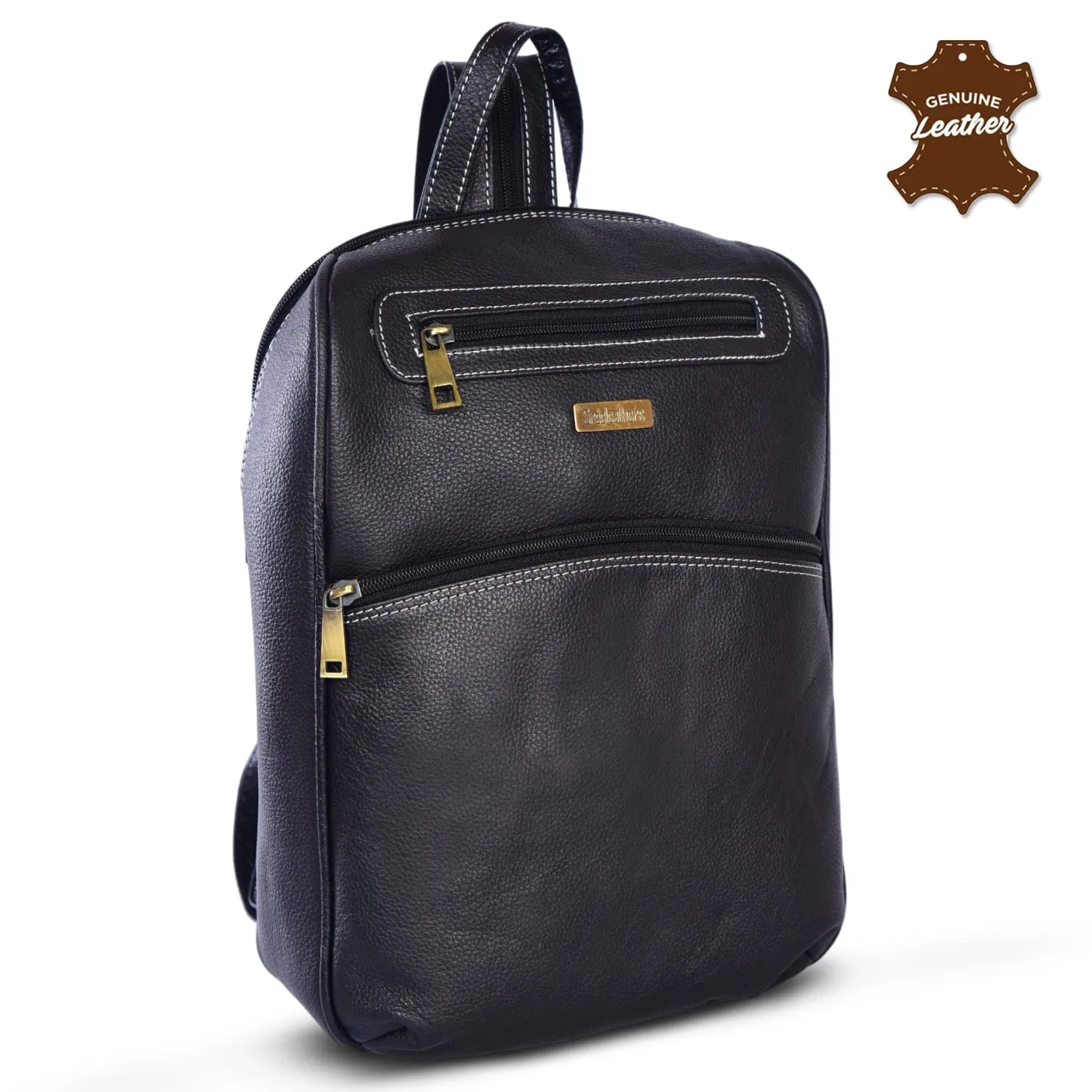 Leather Backpack 36817 (BLACK)