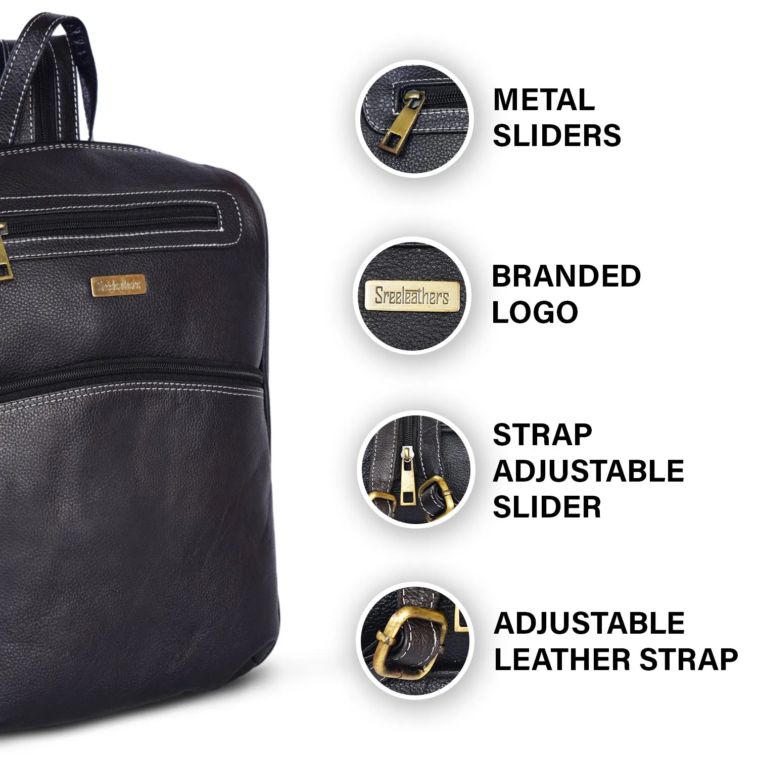 Leather Backpack 36817 (BLACK)
