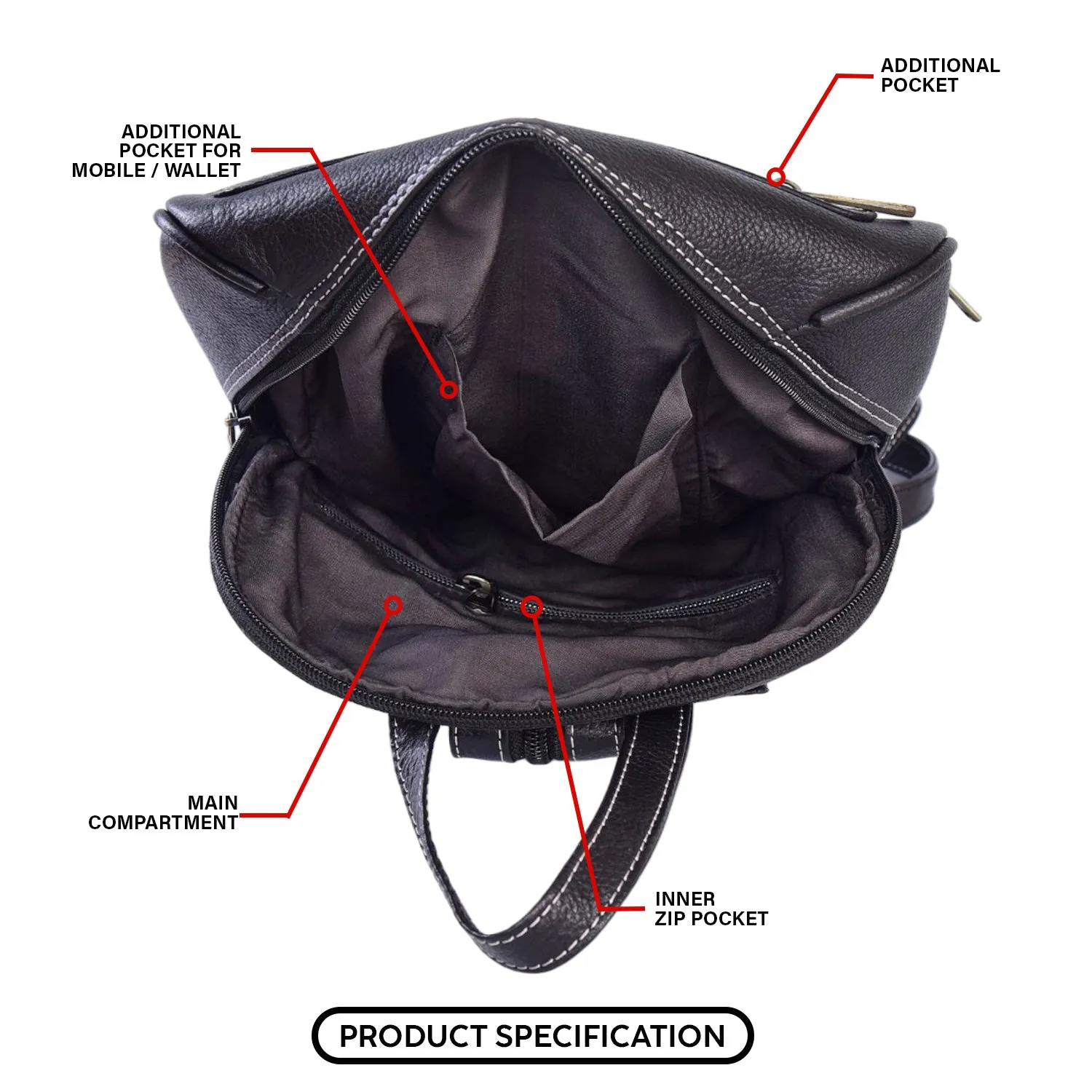 Leather Backpack 36817 (BLACK)