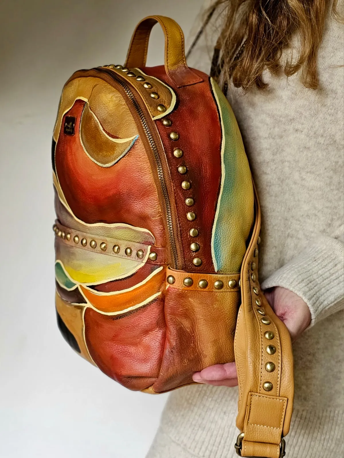 Leather Backpack with Studs Havan X Colors