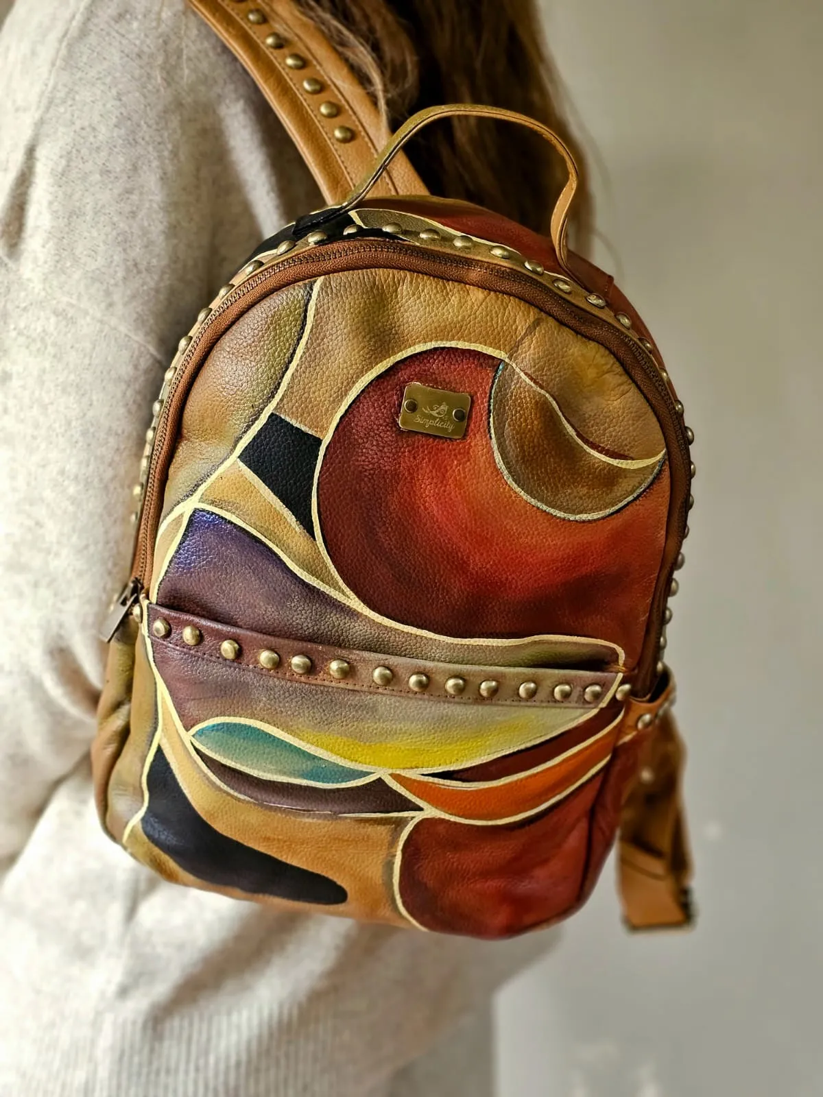 Leather Backpack with Studs Havan X Colors