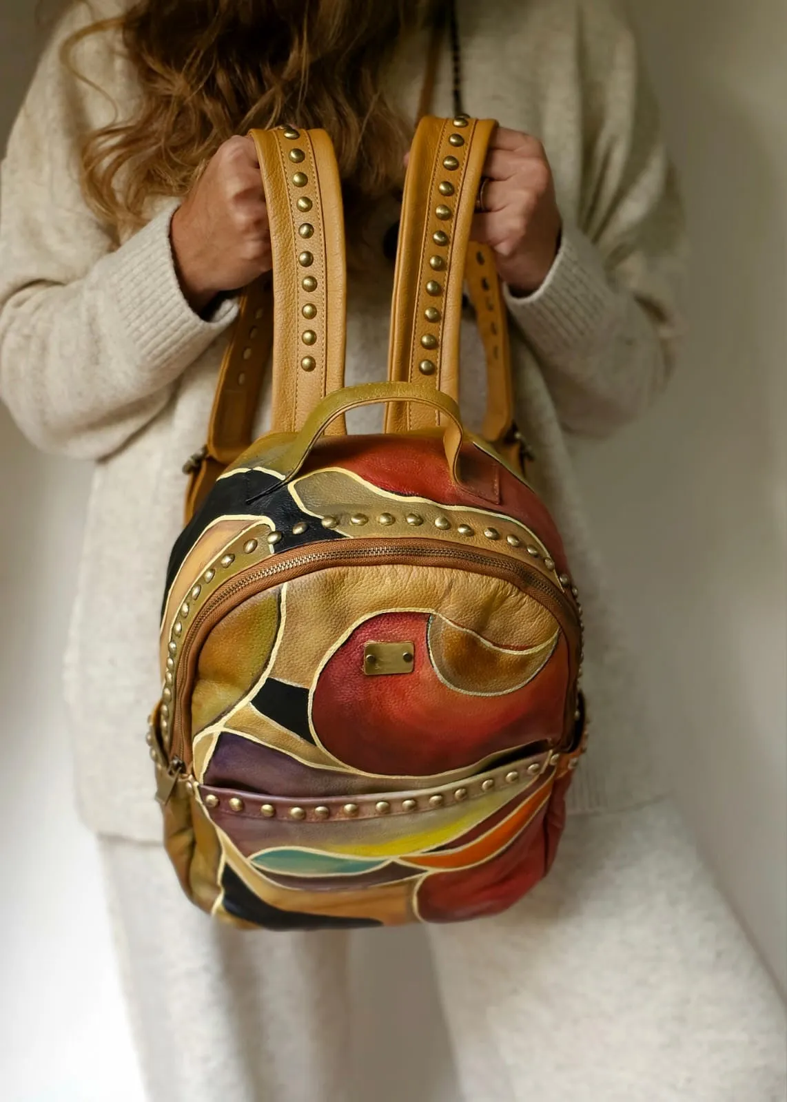 Leather Backpack with Studs Havan X Colors