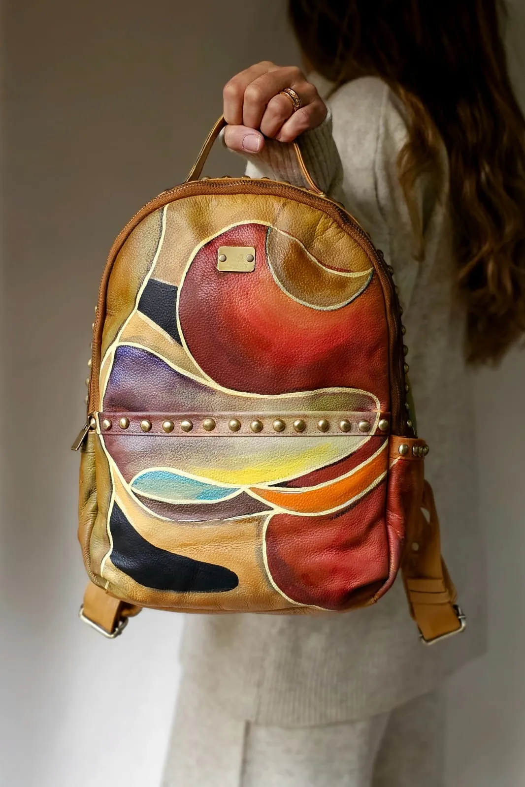 Leather Backpack with Studs Havan X Colors