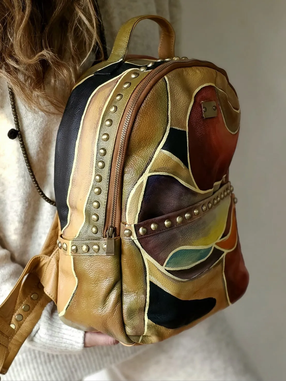 Leather Backpack with Studs Havan X Colors
