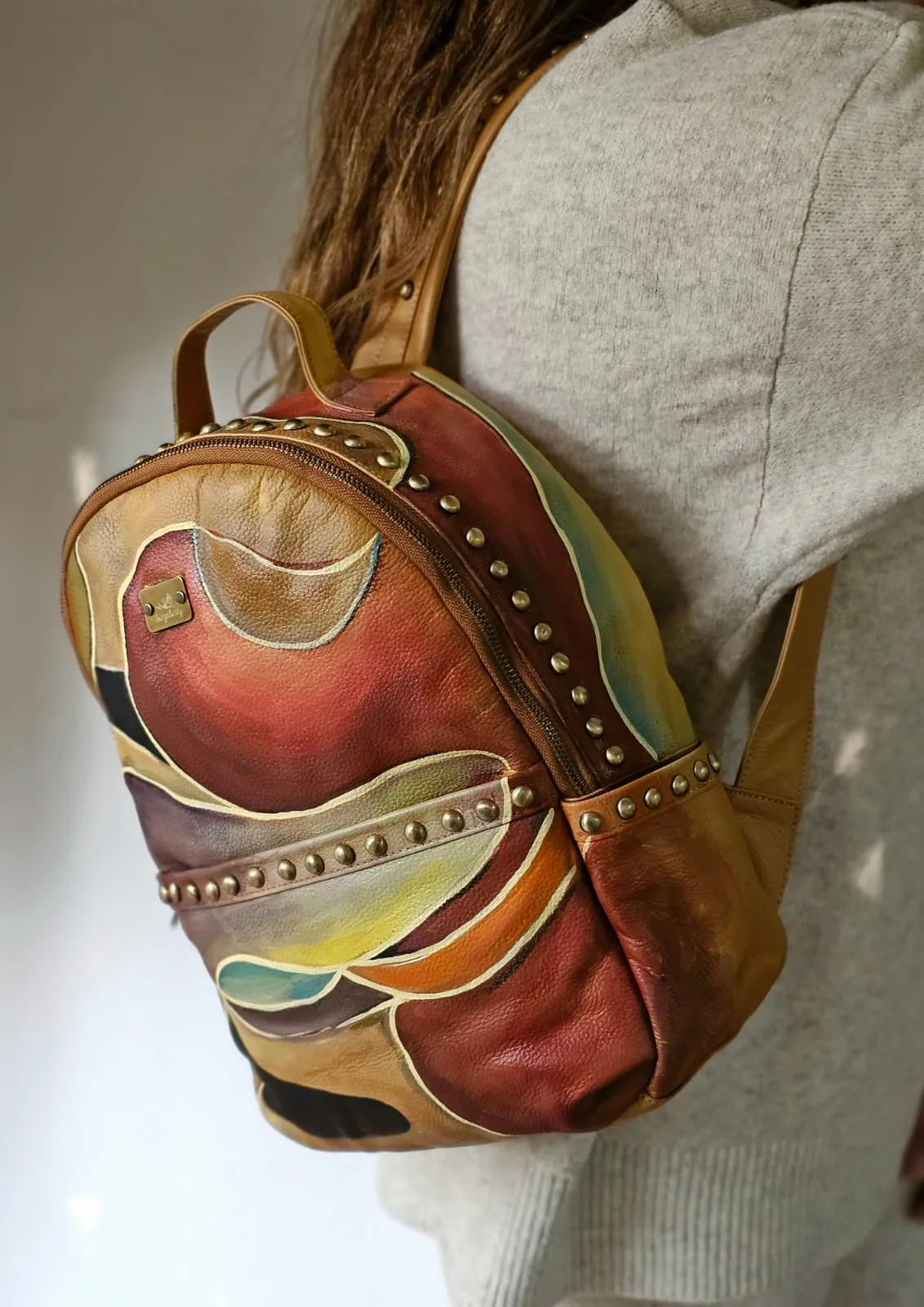 Leather Backpack with Studs Havan X Colors