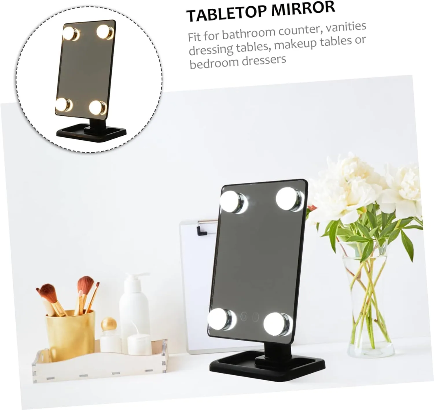 LED Makeup Mirror LED Vanity Mirror Magnifier Charging Mode to Rotate Abs Tabletop Mirror