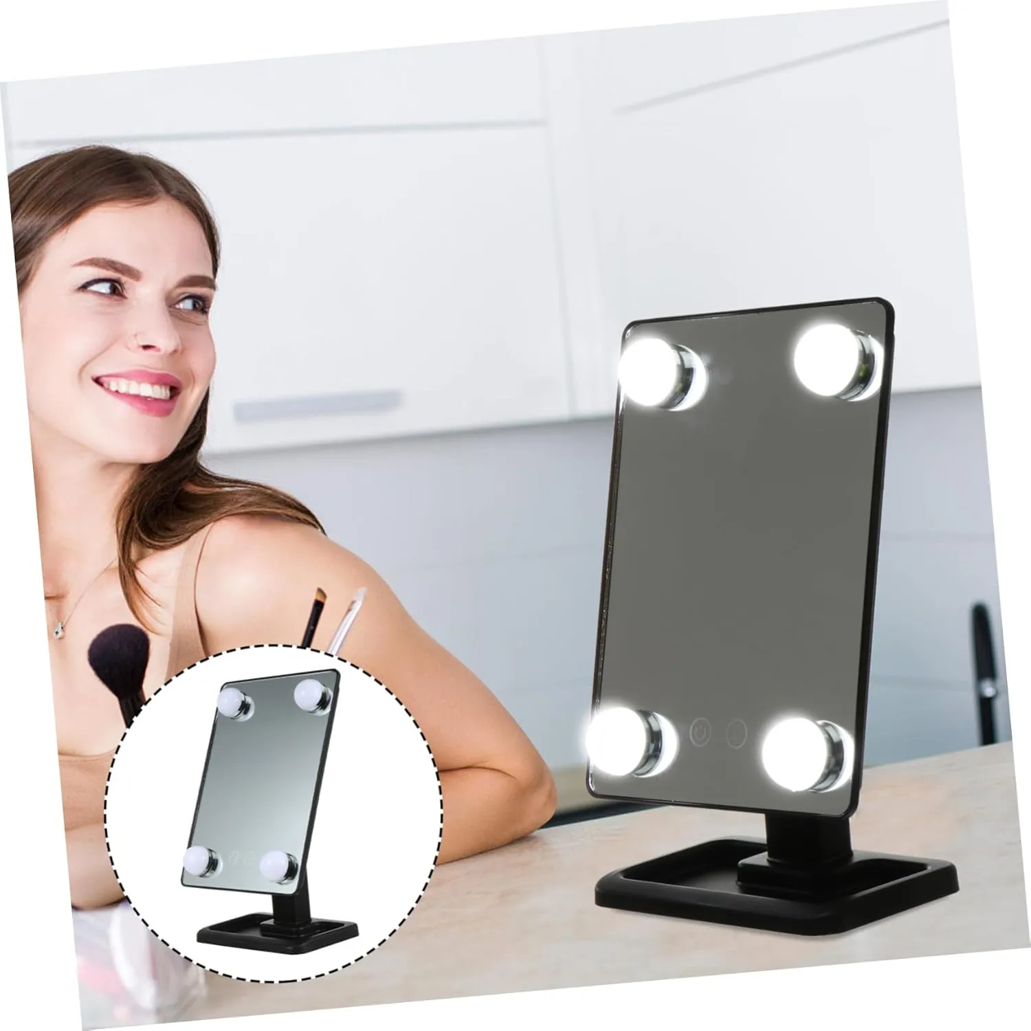 LED Makeup Mirror LED Vanity Mirror Magnifier Charging Mode to Rotate Abs Tabletop Mirror
