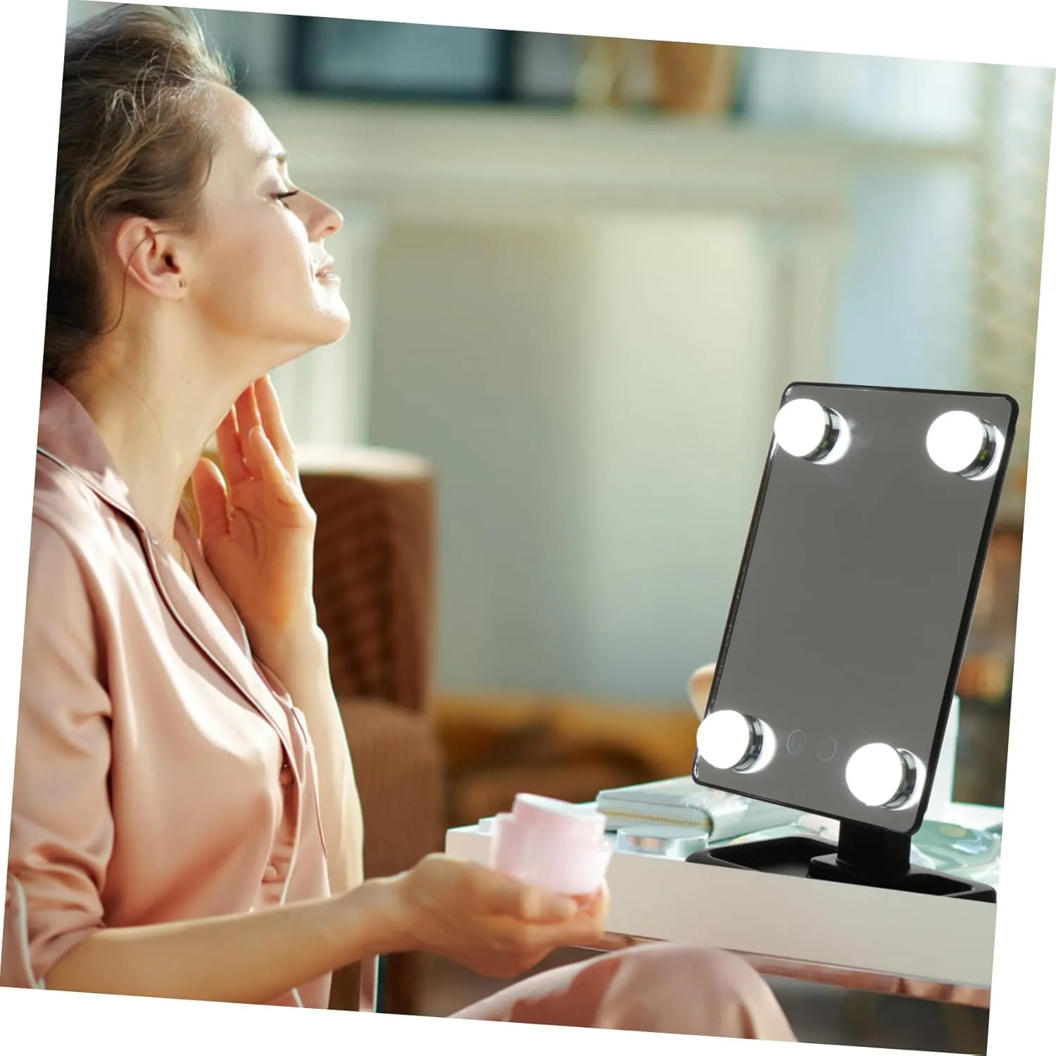 LED Makeup Mirror LED Vanity Mirror Magnifier Charging Mode to Rotate Abs Tabletop Mirror