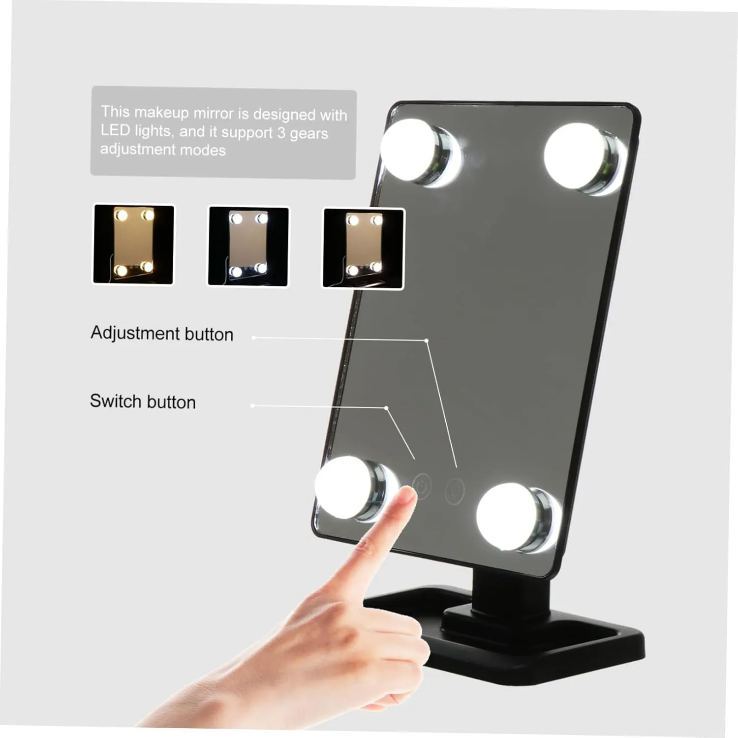 LED Makeup Mirror LED Vanity Mirror Magnifier Charging Mode to Rotate Abs Tabletop Mirror