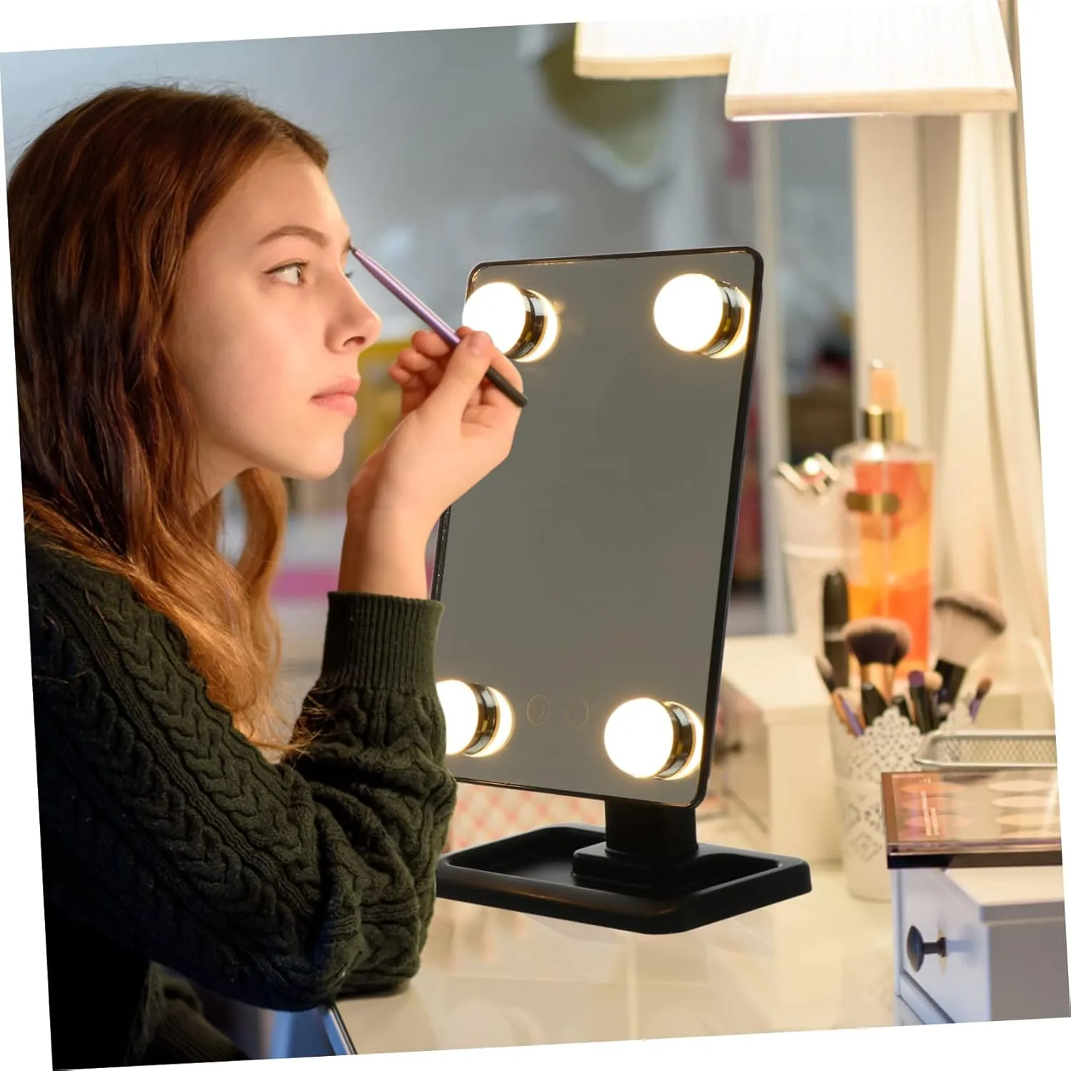 LED Makeup Mirror LED Vanity Mirror Magnifier Charging Mode to Rotate Abs Tabletop Mirror