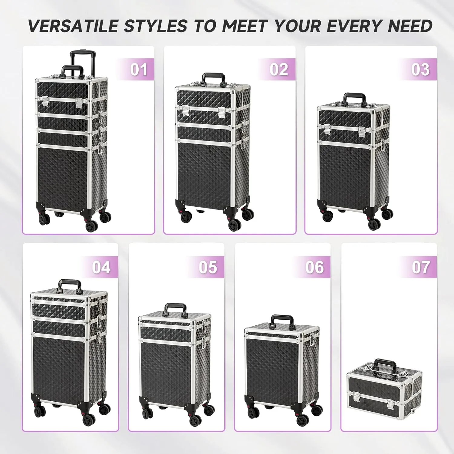 Leeora&Leekoo Portable Multi-Storey Nail Case for Nail Tech Organizer - Wheels Makeup Case Organizer, Cosmetic Case, Makeup Train Case, Make Up Case (Watercube Pattern)