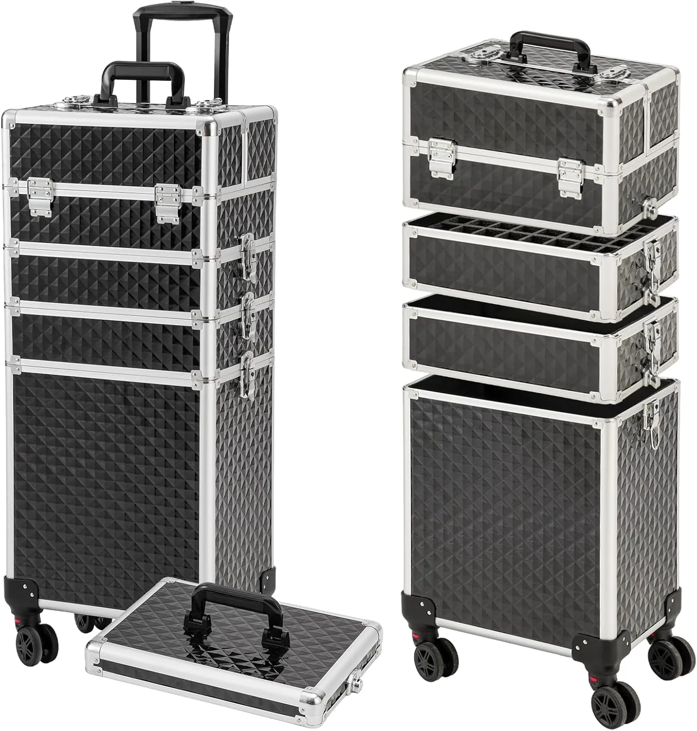 Leeora&Leekoo Portable Multi-Storey Nail Case for Nail Tech Organizer - Wheels Makeup Case Organizer, Cosmetic Case, Makeup Train Case, Make Up Case (Watercube Pattern)