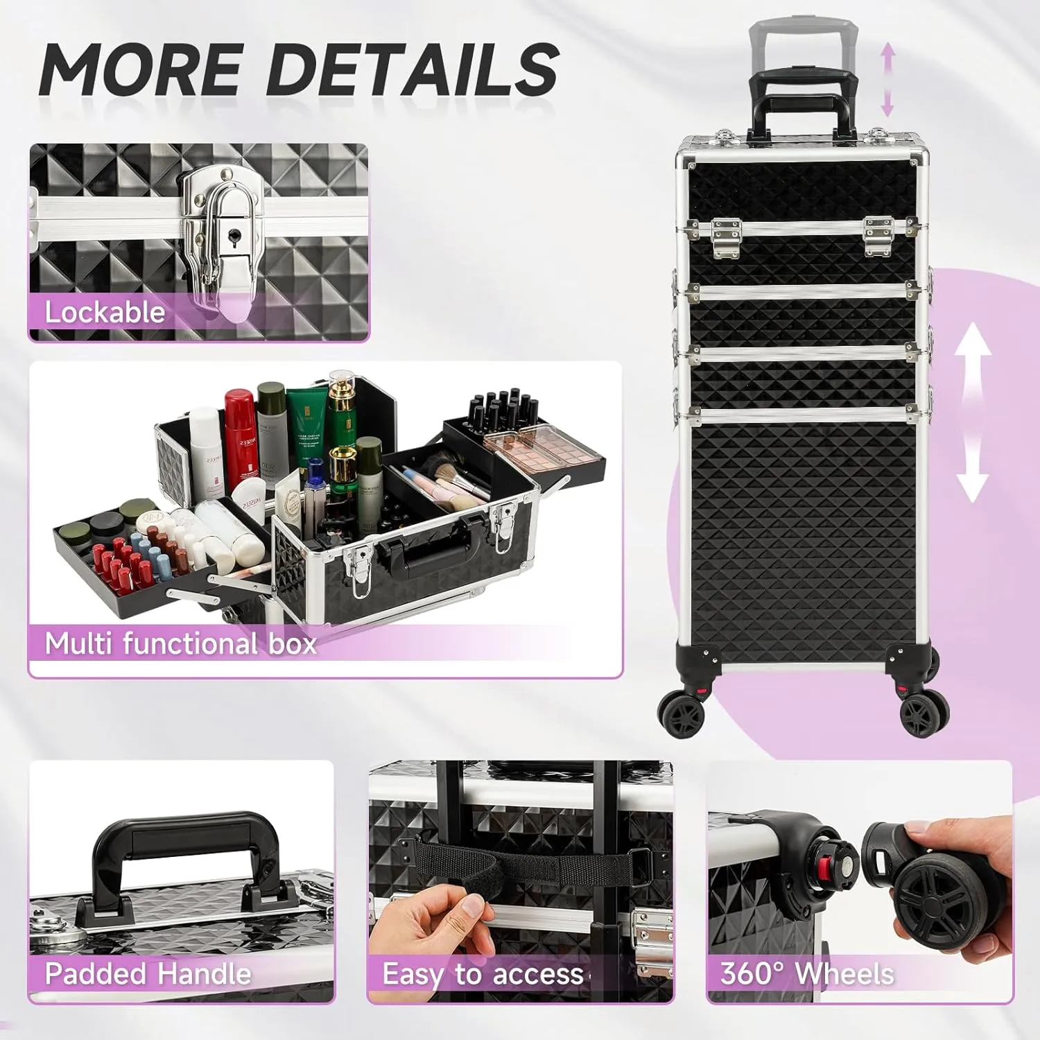 Leeora&Leekoo Portable Multi-Storey Nail Case for Nail Tech Organizer - Wheels Makeup Case Organizer, Cosmetic Case, Makeup Train Case, Make Up Case (Watercube Pattern)