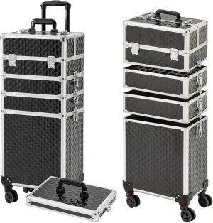 Leeora&Leekoo Portable Multi-Storey Nail Case for Nail Tech Organizer - Wheels Makeup Case Organizer, Cosmetic Case, Makeup Train Case, Make Up Case (Watercube Pattern)