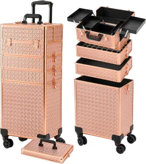 Leeora&Leekoo Portable Multi-Storey Nail Case - Wheels Makeup Case Organizer, Cosmetic Case, Make Up Case (Rose Gold)