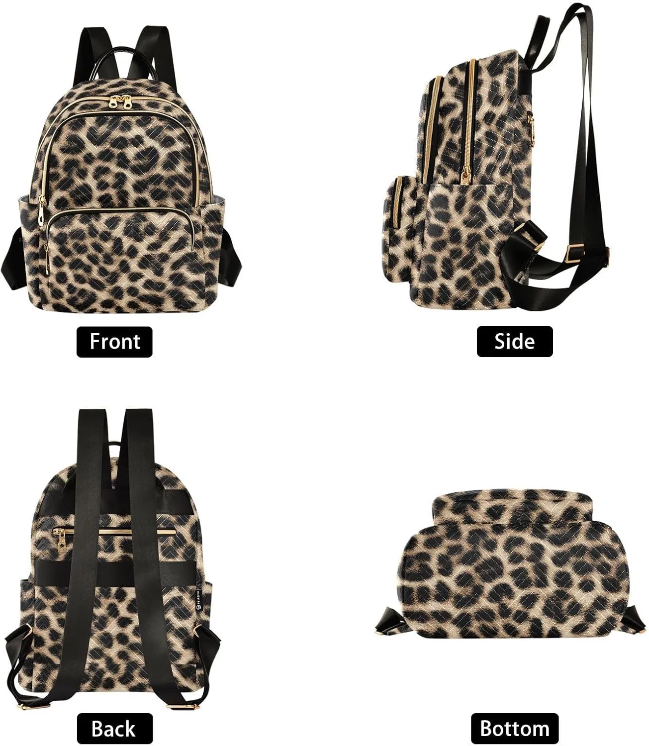Leopard Fur Tan Backpack Purse for Women Girls Fashion Ladies Small Back Pack Purse for College Work Travel M
