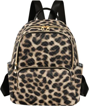 Leopard Fur Tan Backpack Purse for Women Girls Fashion Ladies Small Back Pack Purse for College Work Travel M