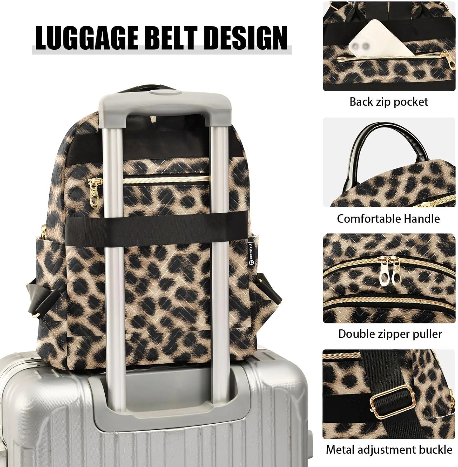 Leopard Fur Tan Backpack Purse for Women Girls Fashion Ladies Small Back Pack Purse for College Work Travel M
