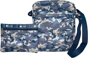 LeSportsac Camo Blues HAWAII EXCLUSIVE Style, Edna Slim Travel Crossbody Handbag   Cosmetic Bag, Style 7279/Color F285, Modern Camouflage - Blue, Grey & Khaki