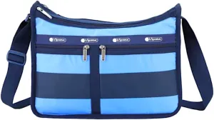 LeSportsac Classic Rugby Periwinkle Deluxe Everyday Crossbody Bag   Cosmetic Bag, Style 7507/Color E758, Timeless Navy Blue & Modern Periwinkle Stripes Unite, Bold Modern Nautical Inspired Theme