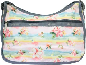LeSportsac Plumeria Rainbow HAWAII EXCLUSIVE Classic Hobo Crossbody Bag   Cosmetic Bag, Style 7520/Color K879, Tropical Hawaiian Plumeria Flowers, Pastel Watercolors, ‘Hawaii’ on Pattern