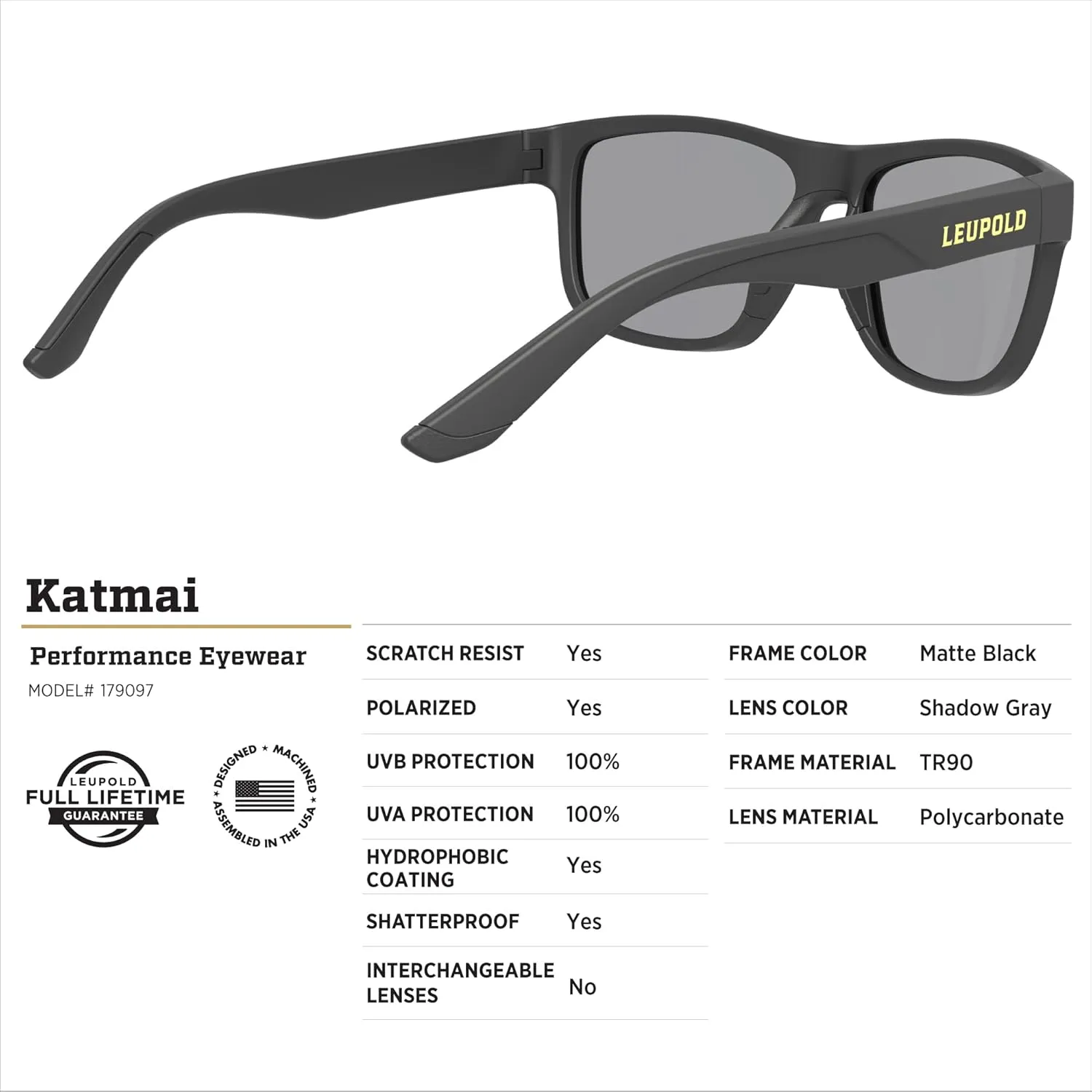 Leupold Katmai Performance Eyewear Sunglasses with Polarized Lenses DiamondCoat Shatterproof Lenses w/ in-Fused Polarization