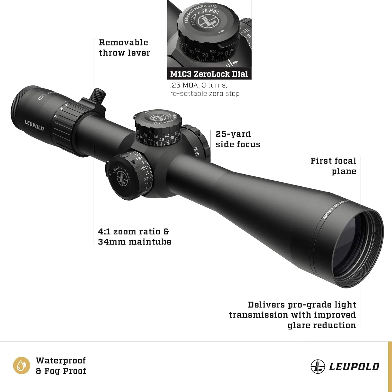 Leupold Mark 4HD 6-24x52 (34mm) Side Focus FFP Riflescope