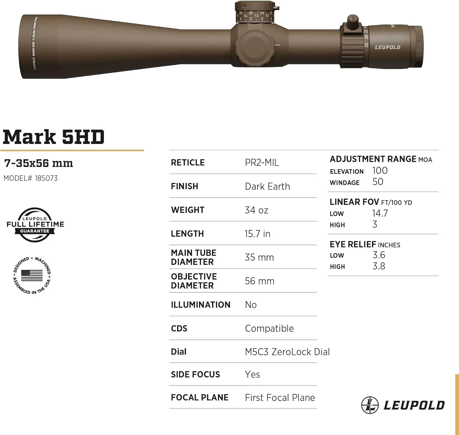 Leupold Mark 5HD 7-35x56 (35mm) FFP Riflescope