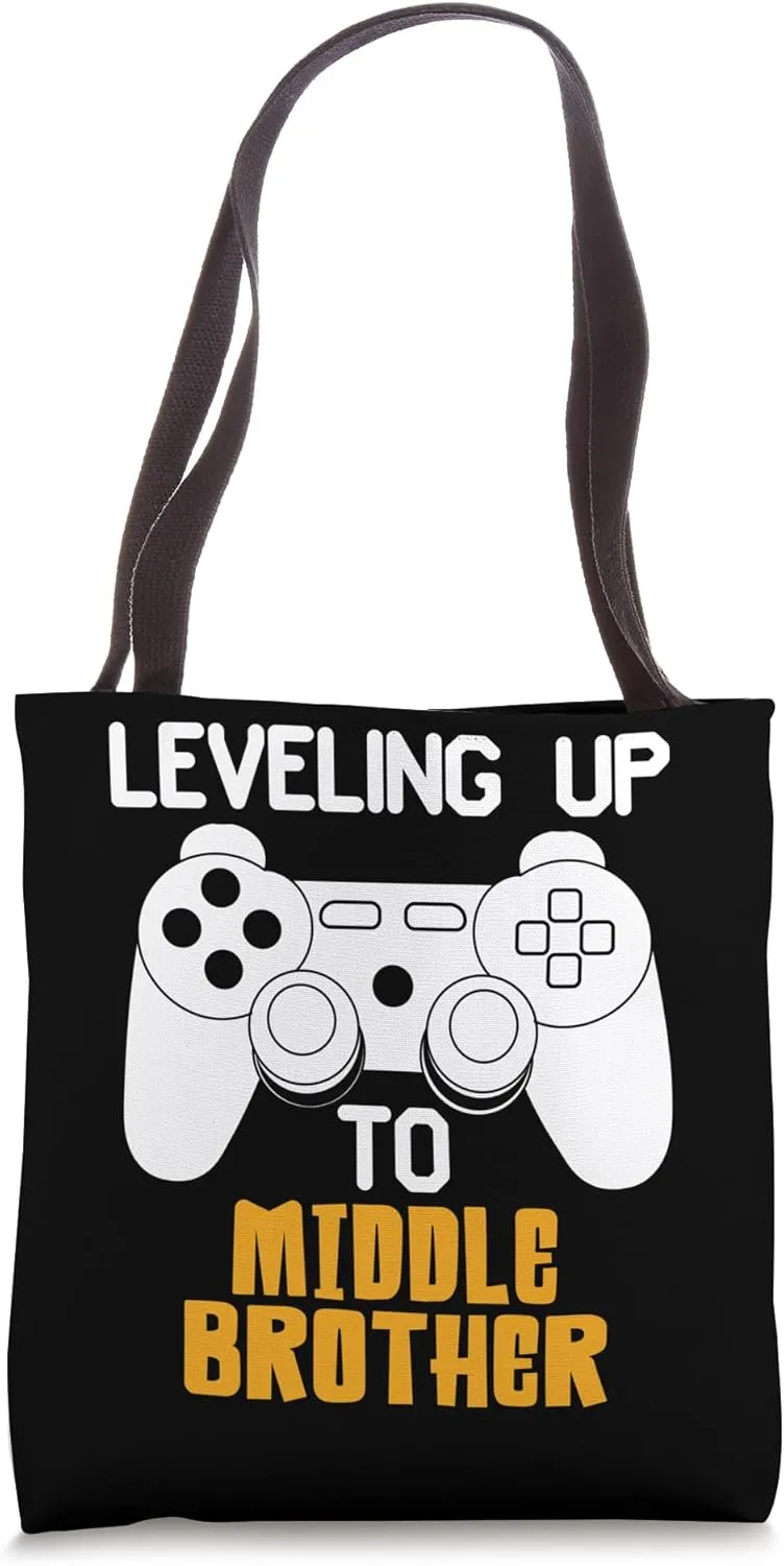 Leveling up to Middle Brother - funny gamer new brother Tote Bag