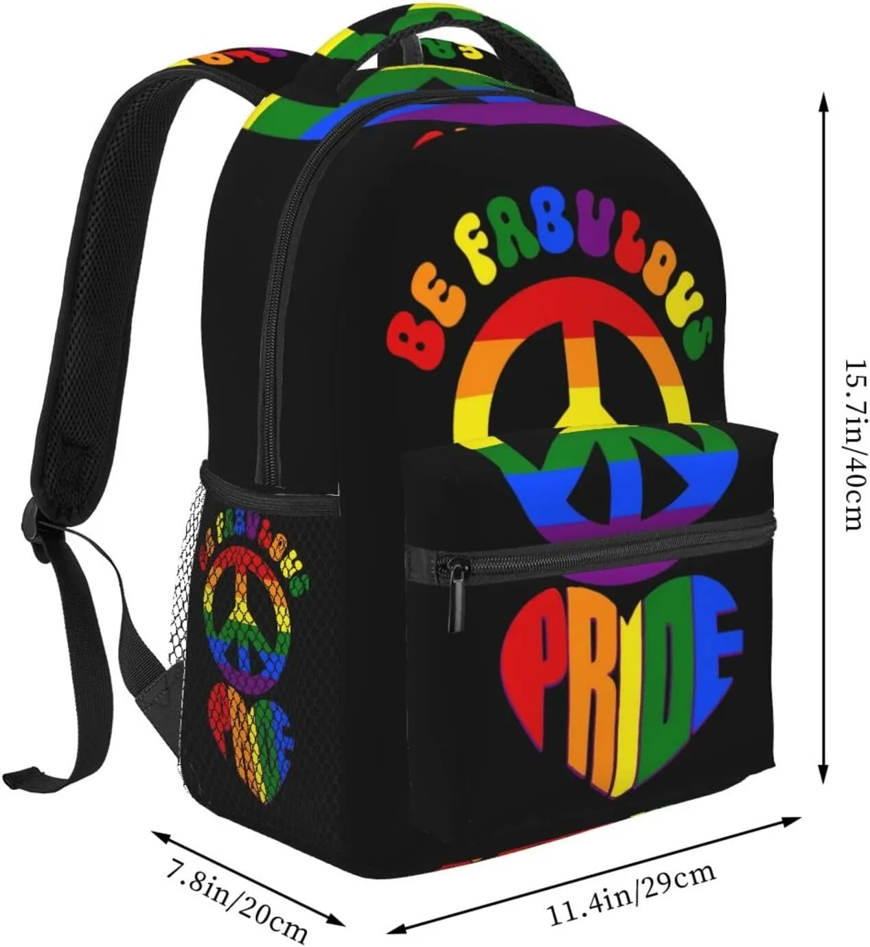 LGBT Gay Pride Rainbow Peace Love Heart Backpack Lightweight Laptop Backpack Casual Daypack Travel Double Shoulder Bag For Women Men