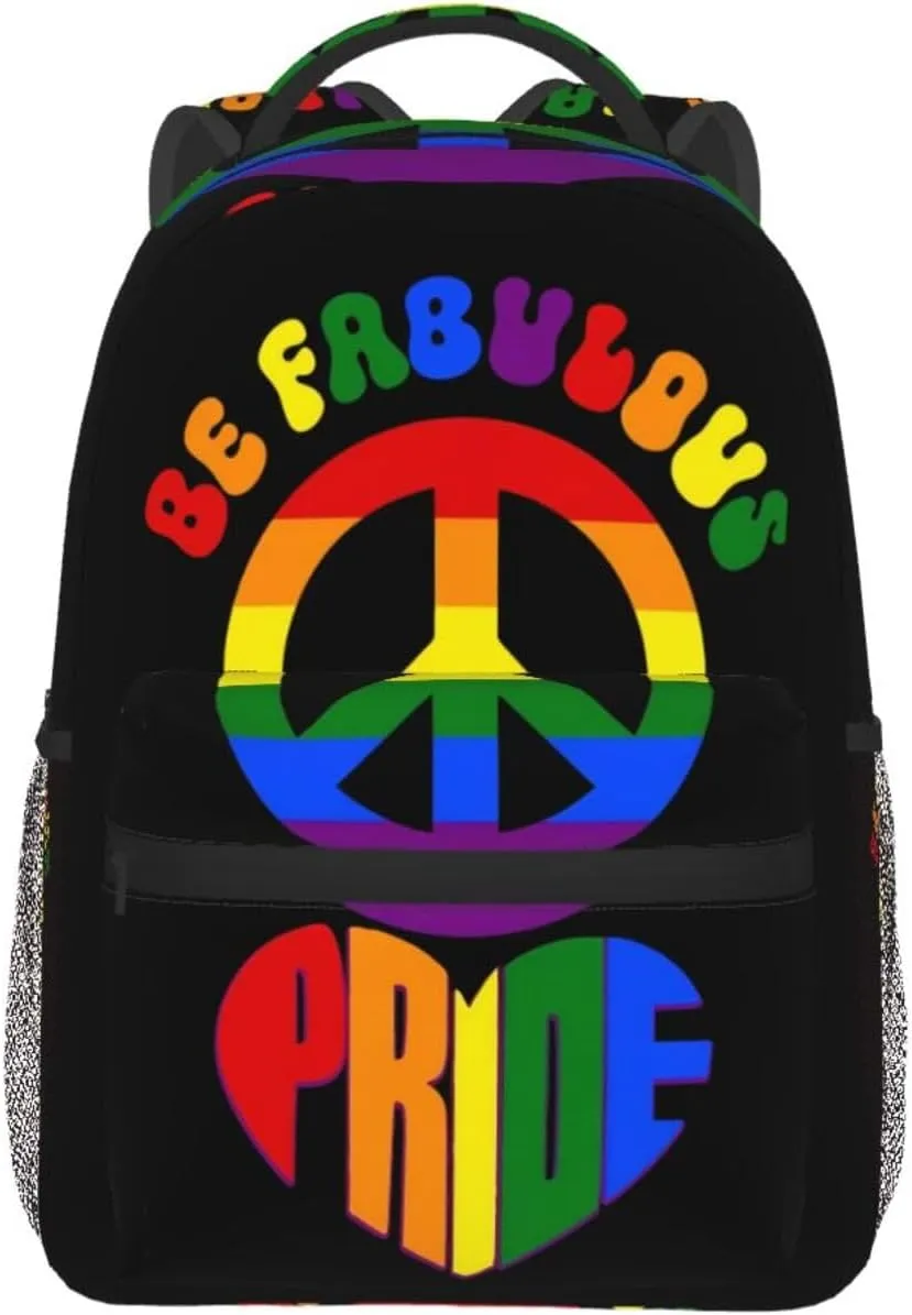 LGBT Gay Pride Rainbow Peace Love Heart Backpack Lightweight Laptop Backpack Casual Daypack Travel Double Shoulder Bag For Women Men