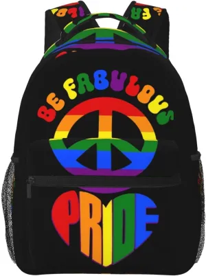 LGBT Gay Pride Rainbow Peace Love Heart Backpack Lightweight Laptop Backpack Casual Daypack Travel Double Shoulder Bag For Women Men