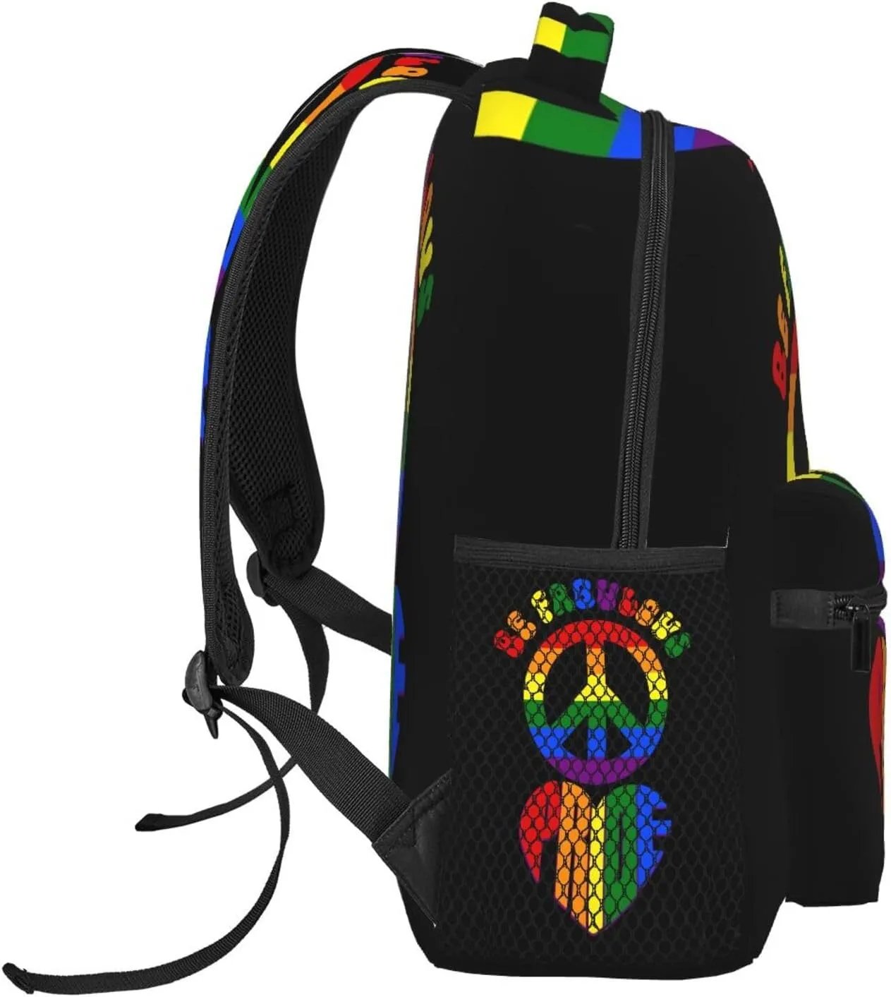 LGBT Gay Pride Rainbow Peace Love Heart Backpack Lightweight Laptop Backpack Casual Daypack Travel Double Shoulder Bag For Women Men