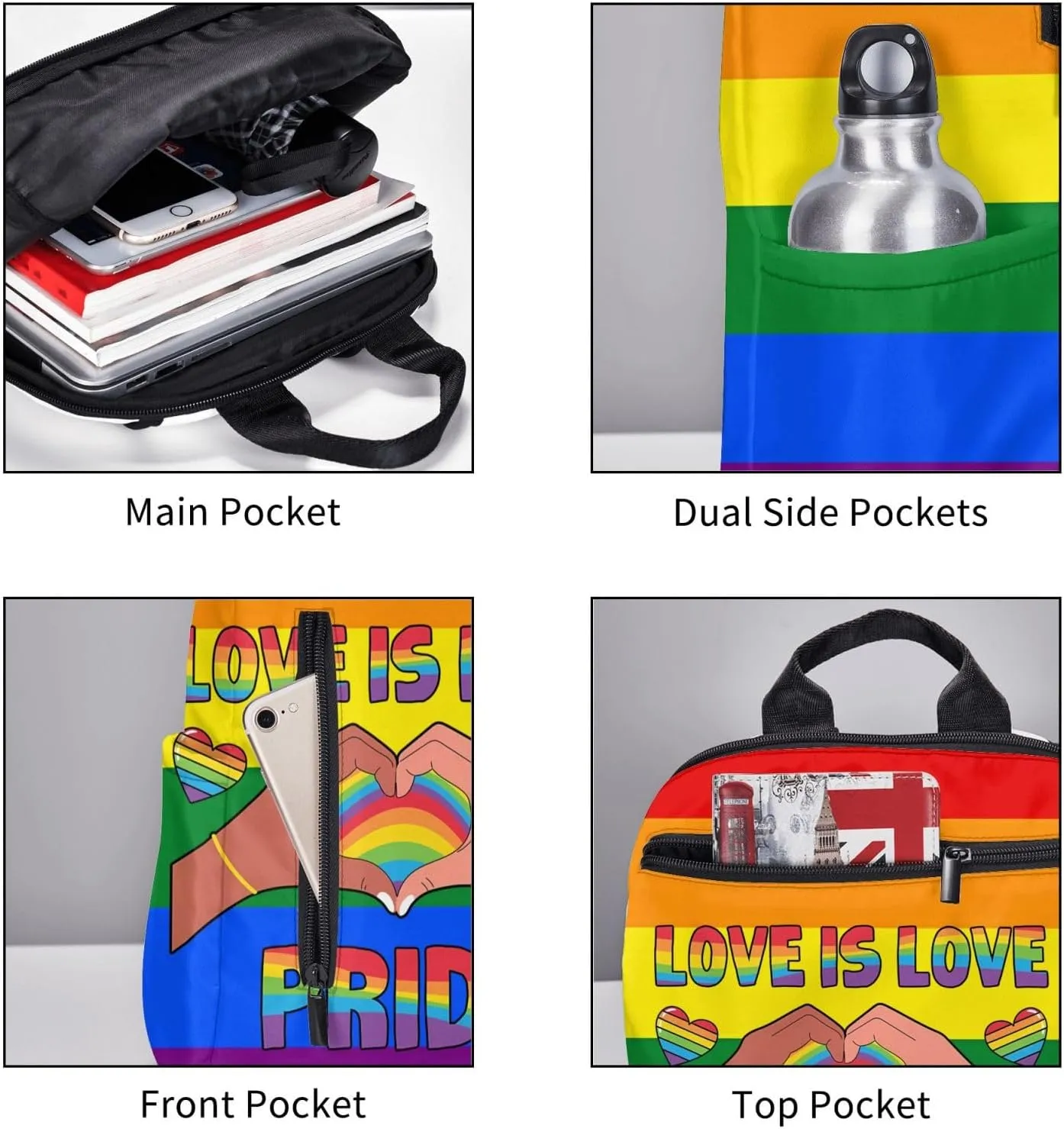 LGBT Love Is Love Pride Rainbow Heart Travel Laptop Backpack Casual Backpacks Double Shoulder Daypack Notebook Rucksack Work Bags Sports Bag for Hiking Camping Beach