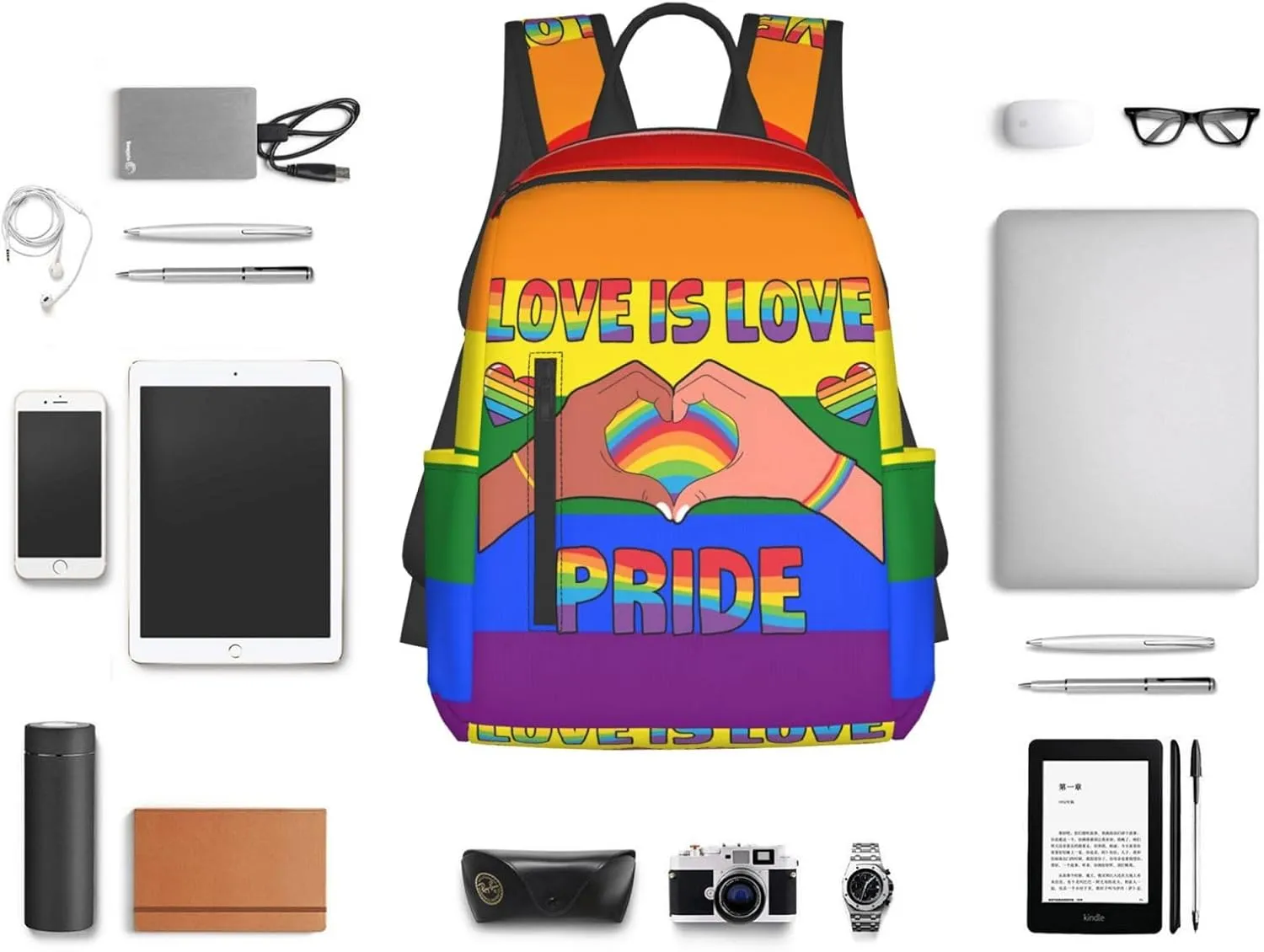 LGBT Love Is Love Pride Rainbow Heart Travel Laptop Backpack Casual Backpacks Double Shoulder Daypack Notebook Rucksack Work Bags Sports Bag for Hiking Camping Beach