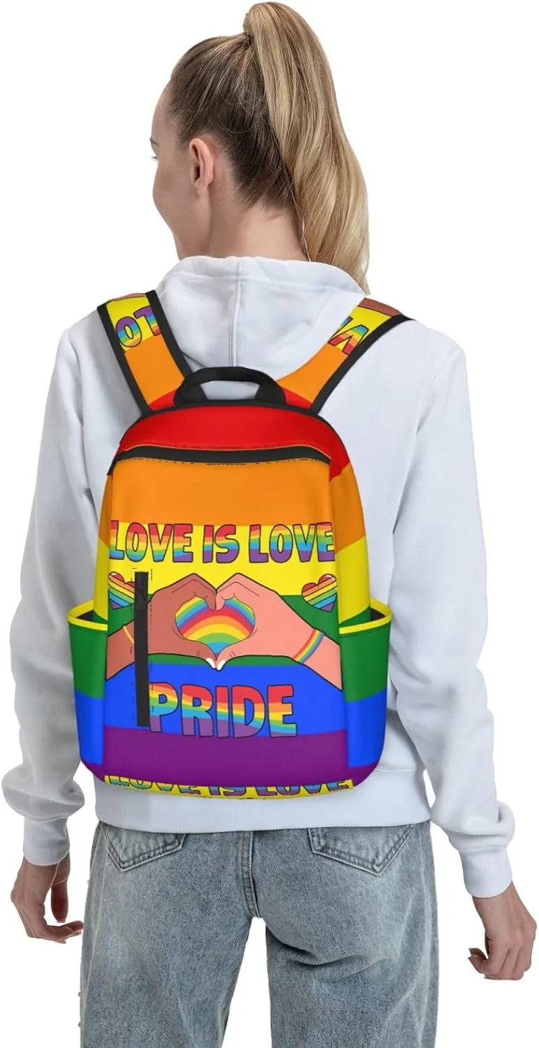 LGBT Love Is Love Pride Rainbow Heart Travel Laptop Backpack Casual Backpacks Double Shoulder Daypack Notebook Rucksack Work Bags Sports Bag for Hiking Camping Beach
