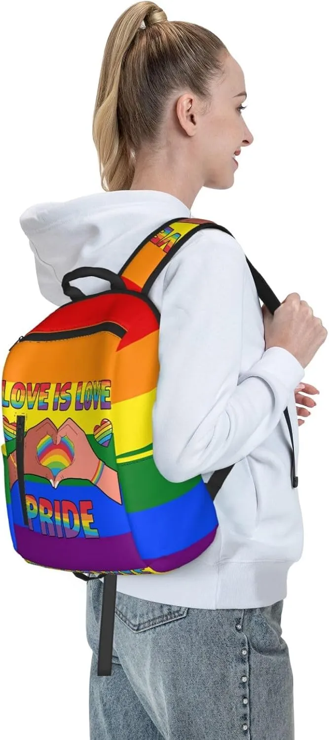 LGBT Love Is Love Pride Rainbow Heart Travel Laptop Backpack Casual Backpacks Double Shoulder Daypack Notebook Rucksack Work Bags Sports Bag for Hiking Camping Beach