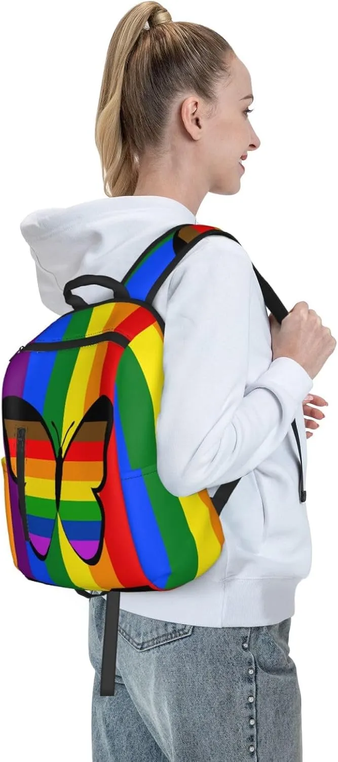 LGBT Rainbow Gay Pride Flag Butterfly Travel Laptop Backpack Casual Backpacks Double Shoulder Daypack Notebook Rucksack Work Bags Sports Bag for Hiking Camping Beach