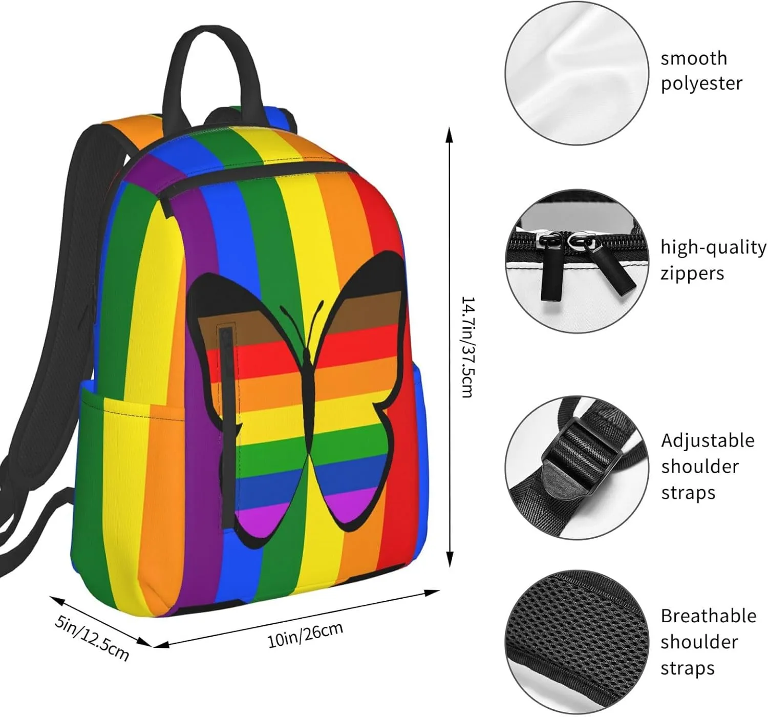 LGBT Rainbow Gay Pride Flag Butterfly Travel Laptop Backpack Casual Backpacks Double Shoulder Daypack Notebook Rucksack Work Bags Sports Bag for Hiking Camping Beach