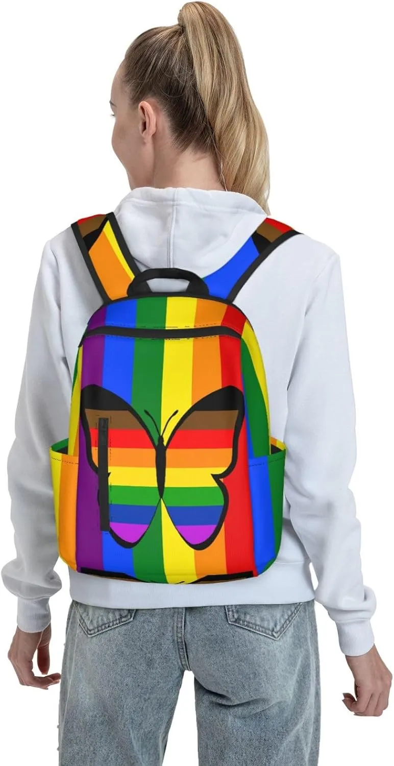 LGBT Rainbow Gay Pride Flag Butterfly Travel Laptop Backpack Casual Backpacks Double Shoulder Daypack Notebook Rucksack Work Bags Sports Bag for Hiking Camping Beach