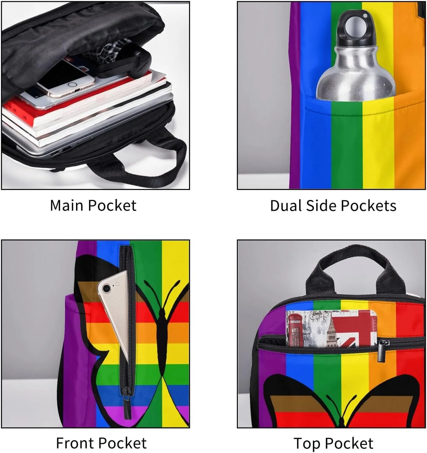 LGBT Rainbow Gay Pride Flag Butterfly Travel Laptop Backpack Casual Backpacks Double Shoulder Daypack Notebook Rucksack Work Bags Sports Bag for Hiking Camping Beach